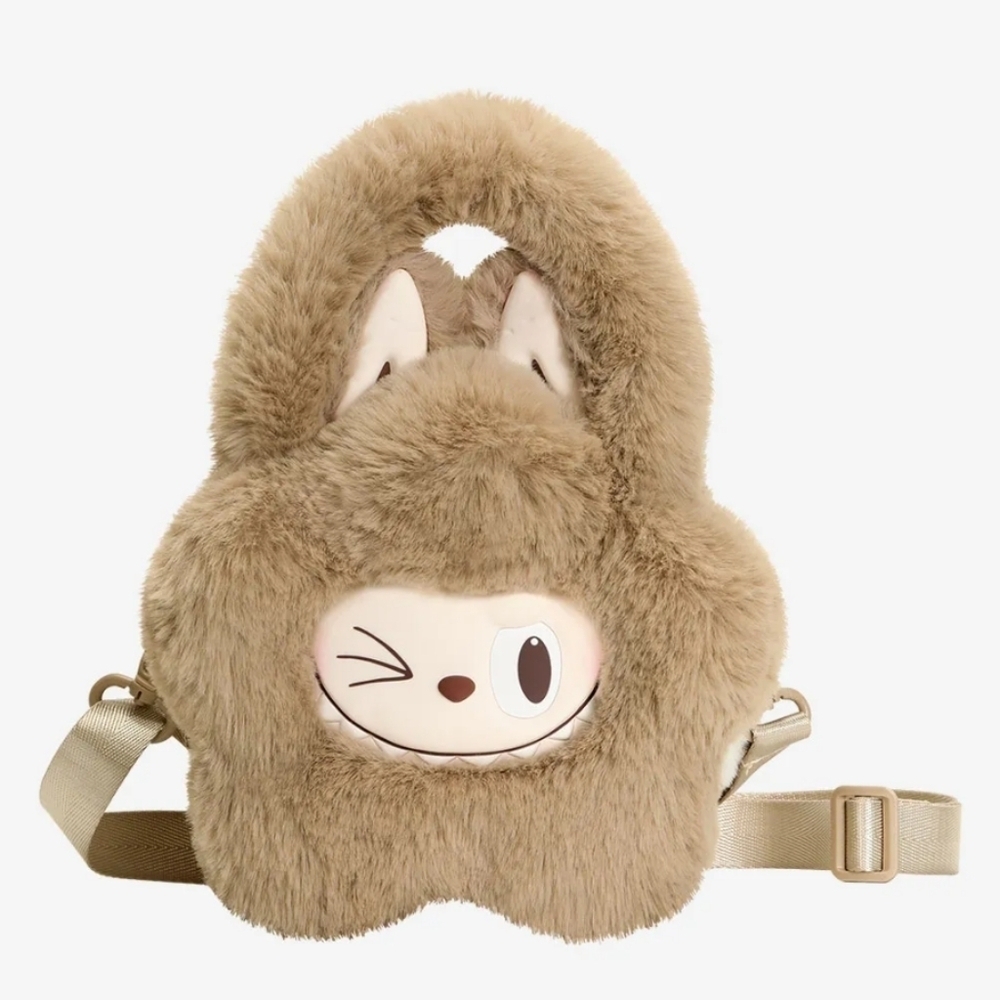 Labubu Classic Series Plush Flower Shoulder Cross Body Bag - Brown